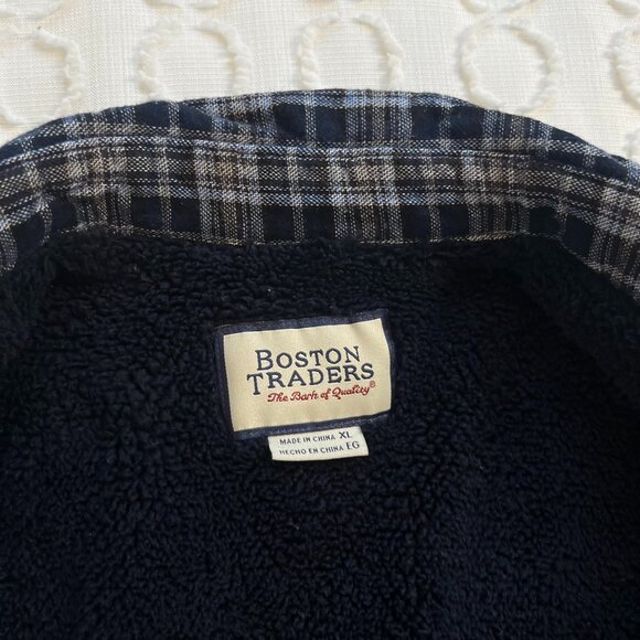 Boston Traders Shacket Men's XL Fleece Lined Plaid Winter Fall Navy Work Casual - Picture 7 of 8